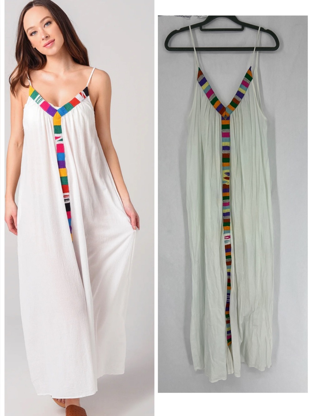 9seed portofino White Maxi Swim Coverup with Colorful Striped Trim